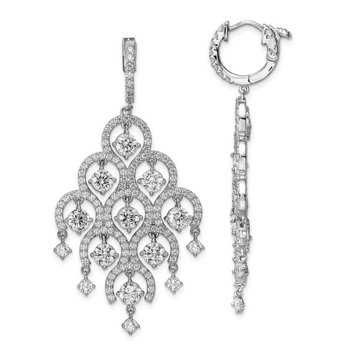 Sterling Silver Solitaire Cubic Zirconia Fancy Chandelier Dangle Hinged Earrings