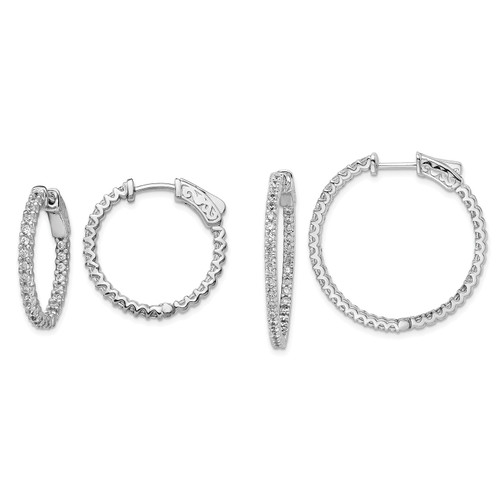 Sterling Silver 1.7mm CZ In & Out Round Hinged Hoop Earrings - 24mm to 33mm