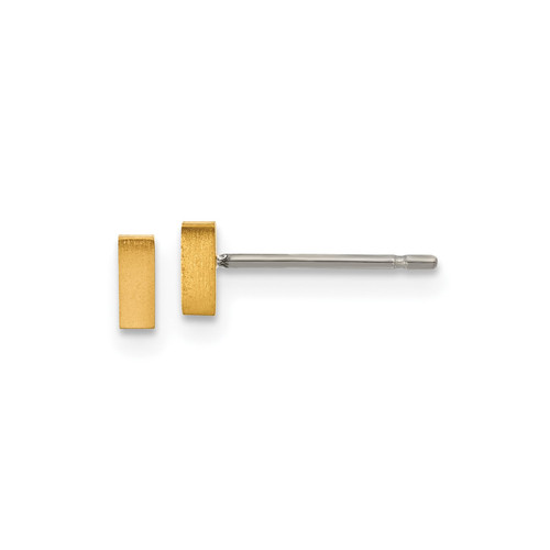 Titanium Gold IP-Plated Brushed Mini 5mm x 2mm Rectangle Bar Stud Post Earrings