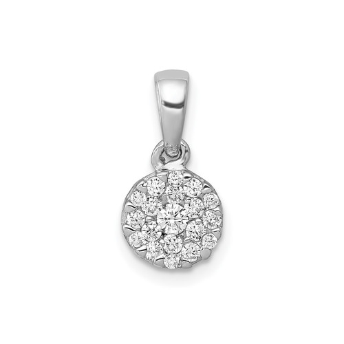 14k White Gold Round Cut Lab Grown Diamond Cluster Flower Circle Pendant 1/4 Ct.