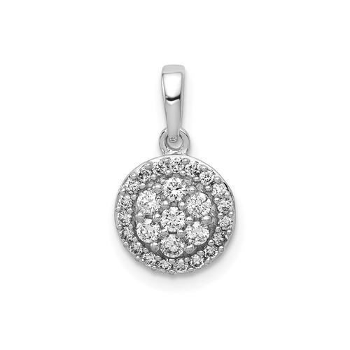 14k White Gold Lab Grown Diamond Raised Cluster Halo Round Pendant 1/4 Ct.