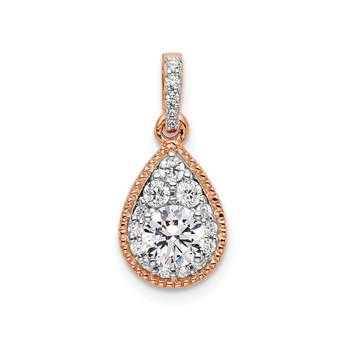 14k Rose Gold Solitaire Lab Grown Diamond Milgrain Edge Teardrop Pendant 1/2 Ct.