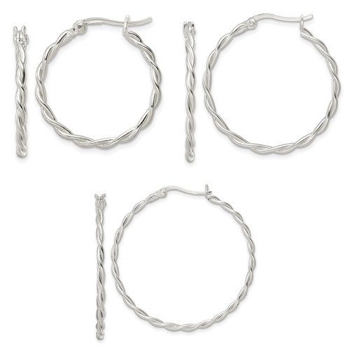 925 Sterling Silver Anti-Tarnish Women's 2mm Twisted Tube Hoop Earrings | Sizes