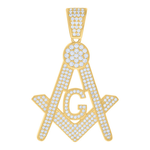 925 Yellow Plated Round Moissanite Masonic Symbol Pendant Men's Charm 1.91 Ct.