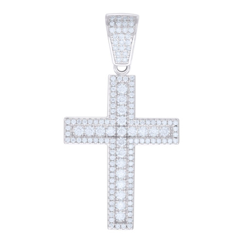 925 Sterling Silver Moissanite Men's Latin Cross Pendant Tiered Charm 1.85 Ct.
