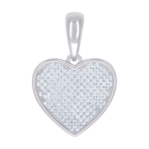 925 Sterling Silver Round Cut Cubic Zirconia Women's Bordered Heart Pendant CZ Cluster Larger Charm