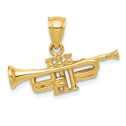 14K Yellow Gold 3 Dimentional Trumpet Solid Fancy Charm Pendant For Necklace