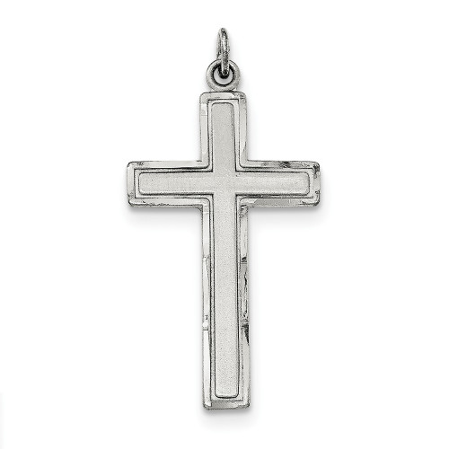 .925 Sterling Silver Solid Polished & Satin Finish Antiqued Cross Pendant