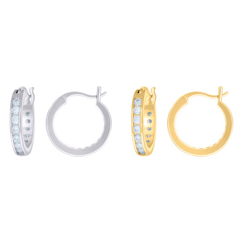 925 Sterling Silver or Yellow Gold Plated Channel Set Round Cut Moissanite Unisex 1 Row Classic 16mm Hinged Hoop Earrings 1.20 Ct.