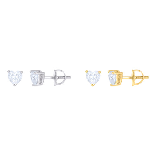 925 Sterling Silver or Yellow Gold Plated Solitaire Moissanite Women's 5.5mm Heart Stud Earrings 1 Ct.