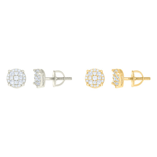 925 Sterling Silver or Yellow Gold Plated Round & Princess Cut Moissanite Unisex 7mm 4 Prong Cluster Circle Stud Earrings 0.43 Ct.