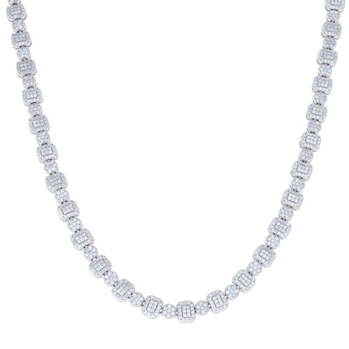 925 Sterling Silver Round Cut Moissanite Unisex 6mm Geometric Rectangle & Circle Link Necklace 16" to 20" Chain | 6.45 Ct. to 7.97 Ct.