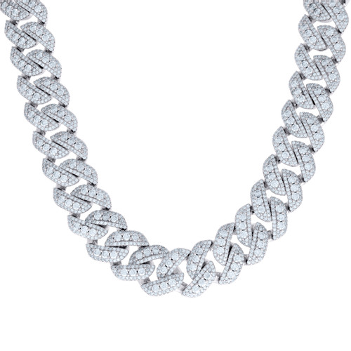 925 Sterling Silver Round Cut Moissanite Unisex 18mm Domed Miami Cuban Link Necklace 22" Chain | 51.87 Ct.