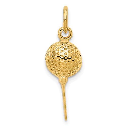 14K Yellow Gold Openback Golf Ball On Tee Sports Charm Pendant