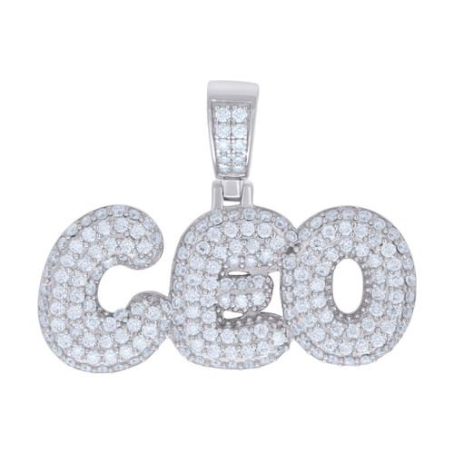 925 Sterling Silver Round Cut Moissanite Men's Bubble Font 'CEO' Pendant Iced Out Charm | 1.63 Ct.