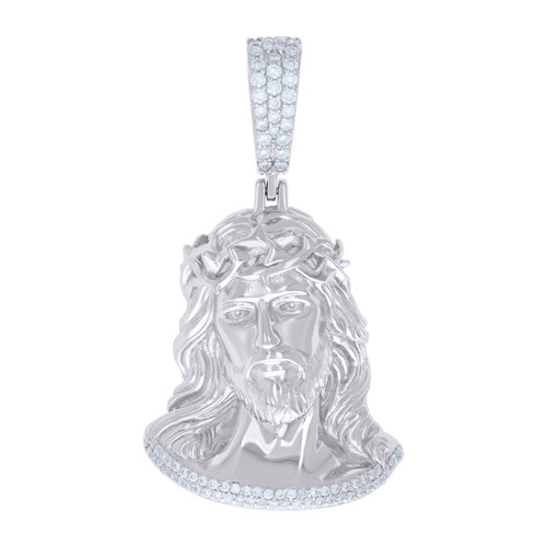 925 Sterling Silver Round Cut Moissanite Men's High Polished Jesus Face Pendant Religious Charm | 0.67 Ct.