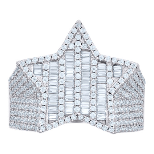 925 Sterling Silver Round & Baguette Cut Moissanite Men's Iced Out Star Pinky Ring 2.47 Ct. | Sizes 8 to 10