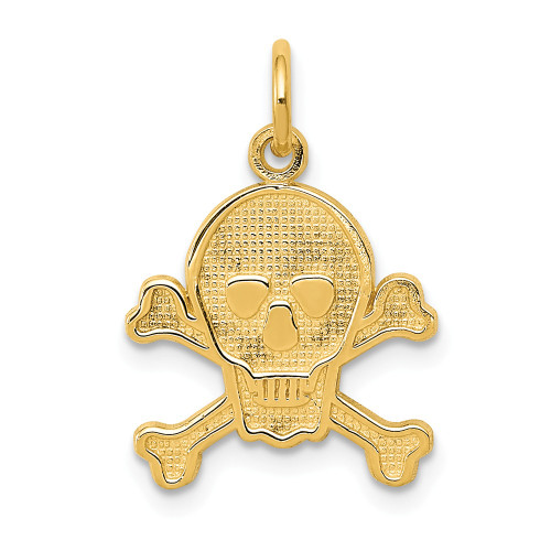 Gent's Ladies 14K Yellow Gold Polished Skull & Bones Solid Pendant For Necklace
