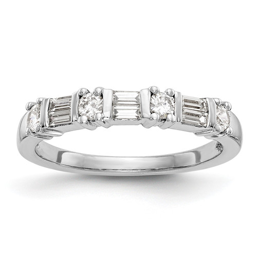 14k White Gold Round & Baguette Diamond Wedding Band Anniversary Ring 3/8 Ct.