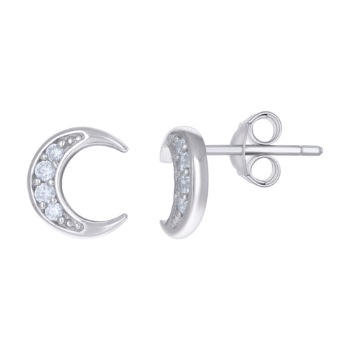 925 Sterling Silver Round Cut Cubic Zirconia Women's Push Back Crescent Moon Stud Earrings
