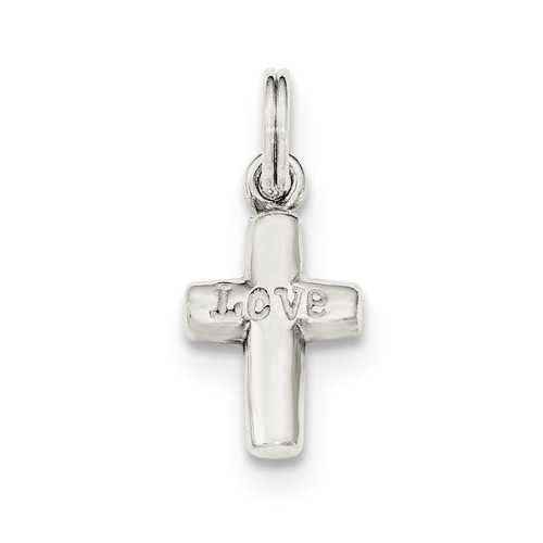 .925 Sterling Silver Solid Love Inscribed Mini Cross Charm