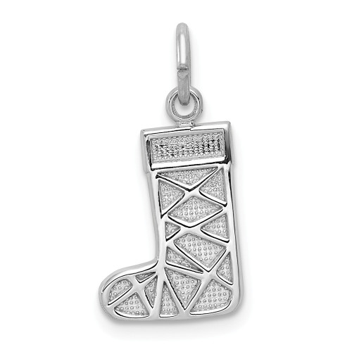 14k White Gold Polished Happy Holiday Santa Claus Merry Christmas Stocking Charm