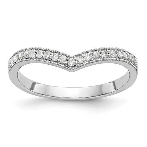14k White Gold Round Diamond Wedding Band 'V' Contoured Anniversary Ring 1/8 Ct.