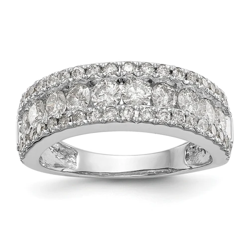 14k White Gold Round Diamond Wedding Band 3 Row 7mm Anniversary Ring 1 1/2 Ct.