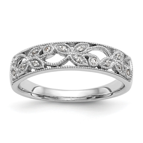 14k White Gold Diamond Wedding Band Milgrain Leaves Anniversary Ring 1/20 Ct.