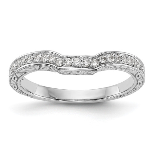 14k White Gold Diamond Wedding Band Contoured Filigree Anniversary Ring 1/8 Ct.