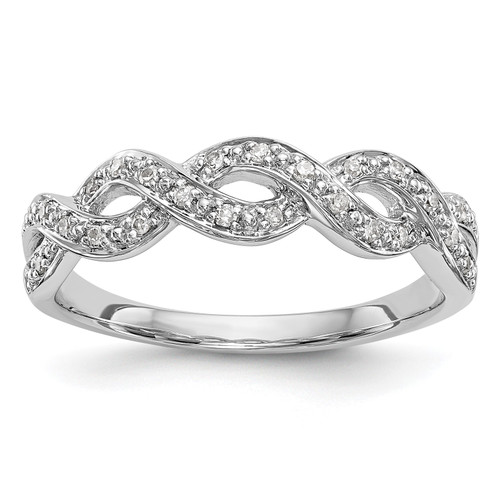 14k White Gold Diamond Wedding Band Braided Infinity Anniversary Ring 1/10 Ct.