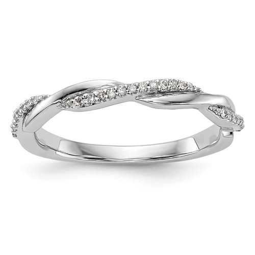 14k White Gold Diamond Wedding Band Braided Infinity Anniversary Ring 1/8 Ct.