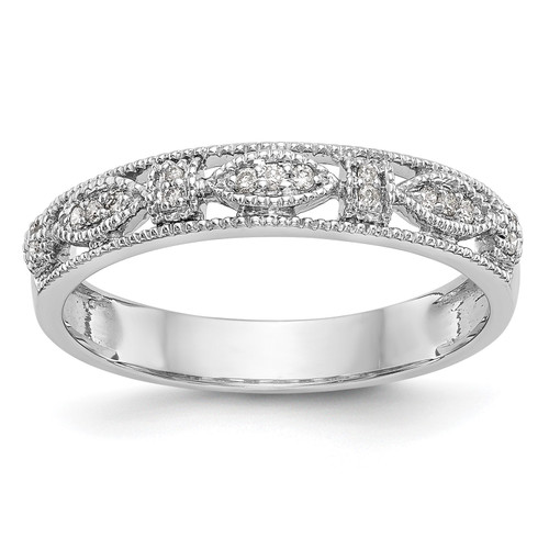 14k White Gold Round Diamond Wedding Band Milgrain Edge Stackable Ring 1/10 Ct.