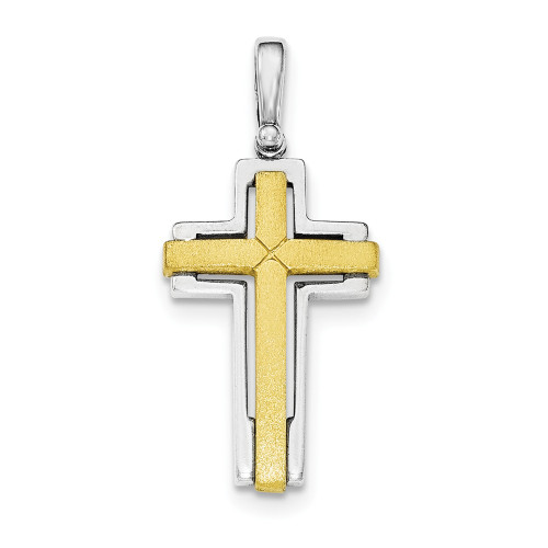 .925 Sterling Silver & Gold Tone Solid Brushed Cross Pendant