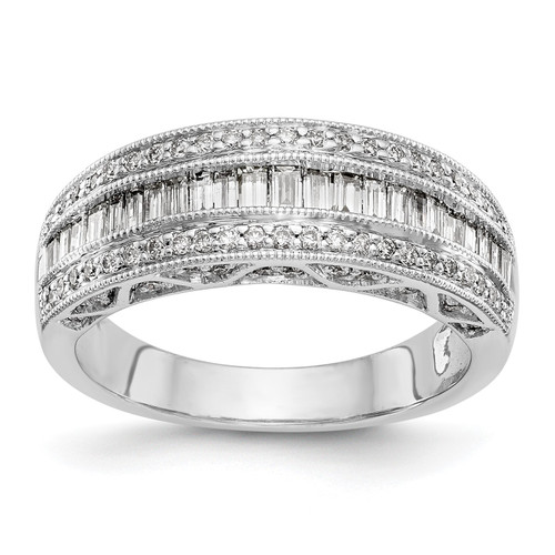 14k White Gold Baguette Diamond Wedding Band Domed Anniversary Ring 3/4 Ct.