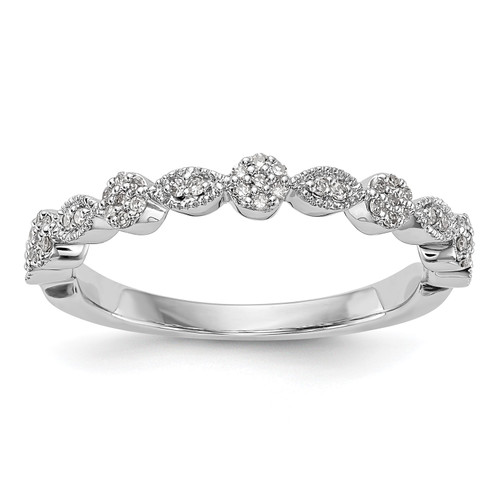 14k White Gold Diamond Wedding Band Flower Set Teardrop Stackable Ring 1/6 Ct.