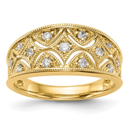 14k Yellow Gold Diamond Wedding Band Milgrain Geometric Anniversary Ring 1/4 Ct.