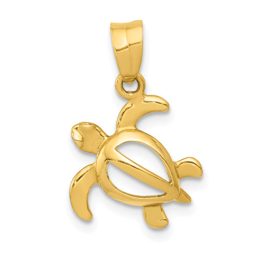 14k Yellow Gold Polished Solid Casted Open Sea Turtle Charm Pendant