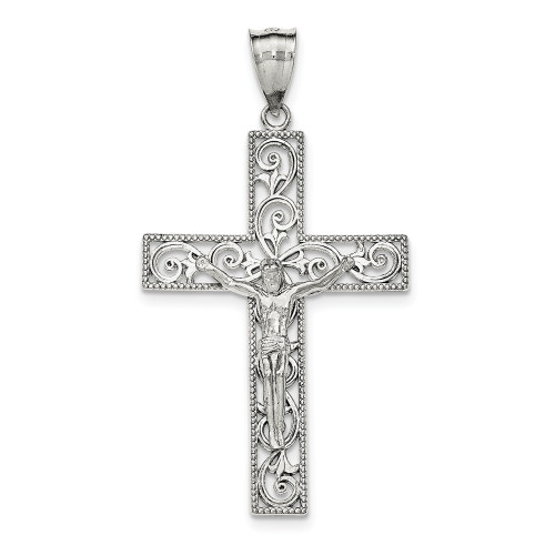 .925 Sterling Silver Solid Beaded Filigree INRI Crucifix Cross Pendant