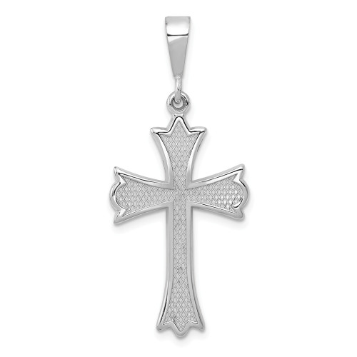Unisex 14K White Gold Polished Casted Textured  Cross Religious Charm Pendant