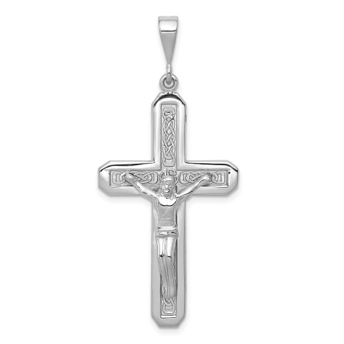 14K White Gold Solid Polished Hollow D/C Crucifix Pendant
