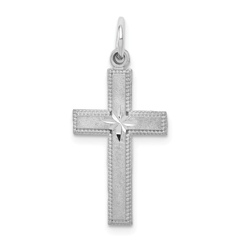 14K White Gold Solid Diamond Cut Latin Cross Christianity Religious Pendant