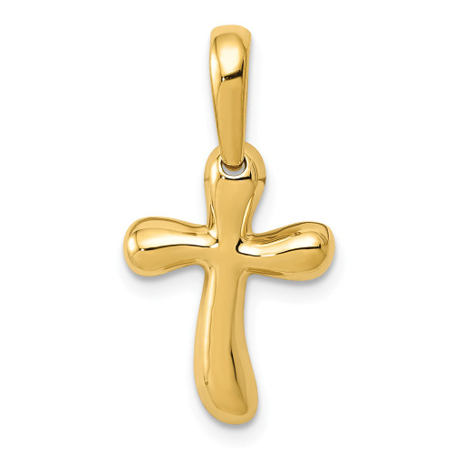 Men's Ladies 14K Yellow Gold Small Freeform Polish Cross Religious Charm Pendant