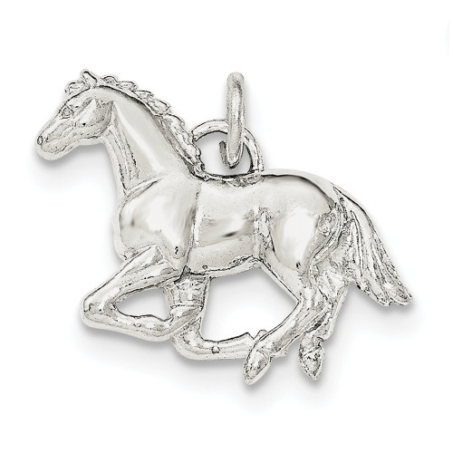 .925 Sterling Silver Polished & Textured Trotting Horse Pendant