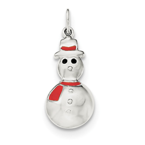 925 Sterling Silver Polished Open Back Red Enameled Mini Snowman Pendant -  Accessories and Jewelry