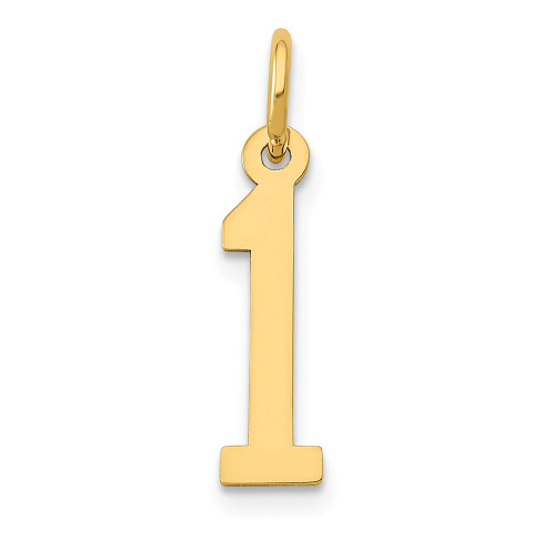 14K Yellow Gold Polished Enlongated Number # 1 Small Charm Pendant For Necklace
