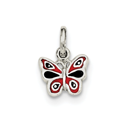 .925 Sterling Silver Rhodium Polished Enameled Children's Butterfly Pendant