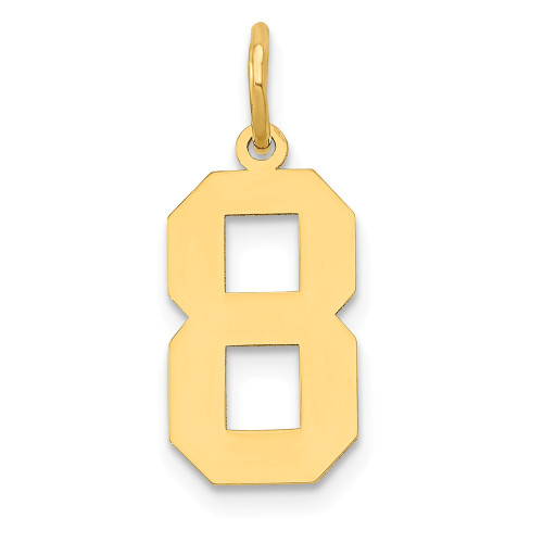 14K Yellow Gold Polished Laser Cut Medium Number # 8 Charm Pendant For Necklace