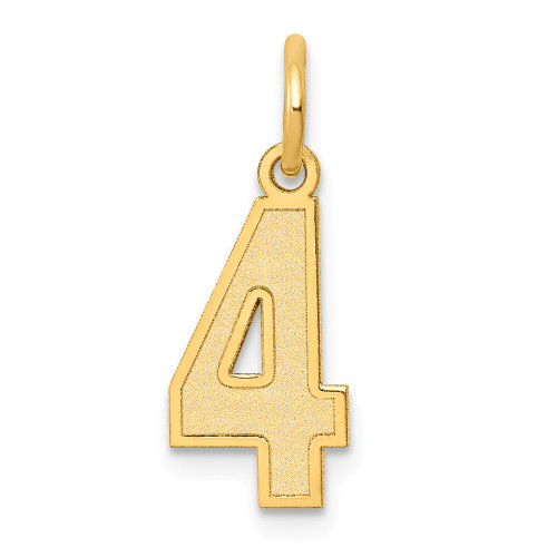 14K Yellow Gold Laser Cut Small Satin Number 4 Fancy Charm Pendant For Necklace