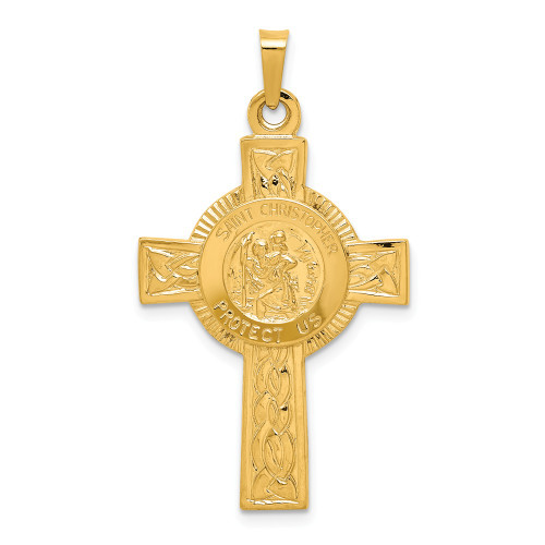 14K Yellow Gold Polished Cross w/ Saint Christopher Medal Religious Pendant